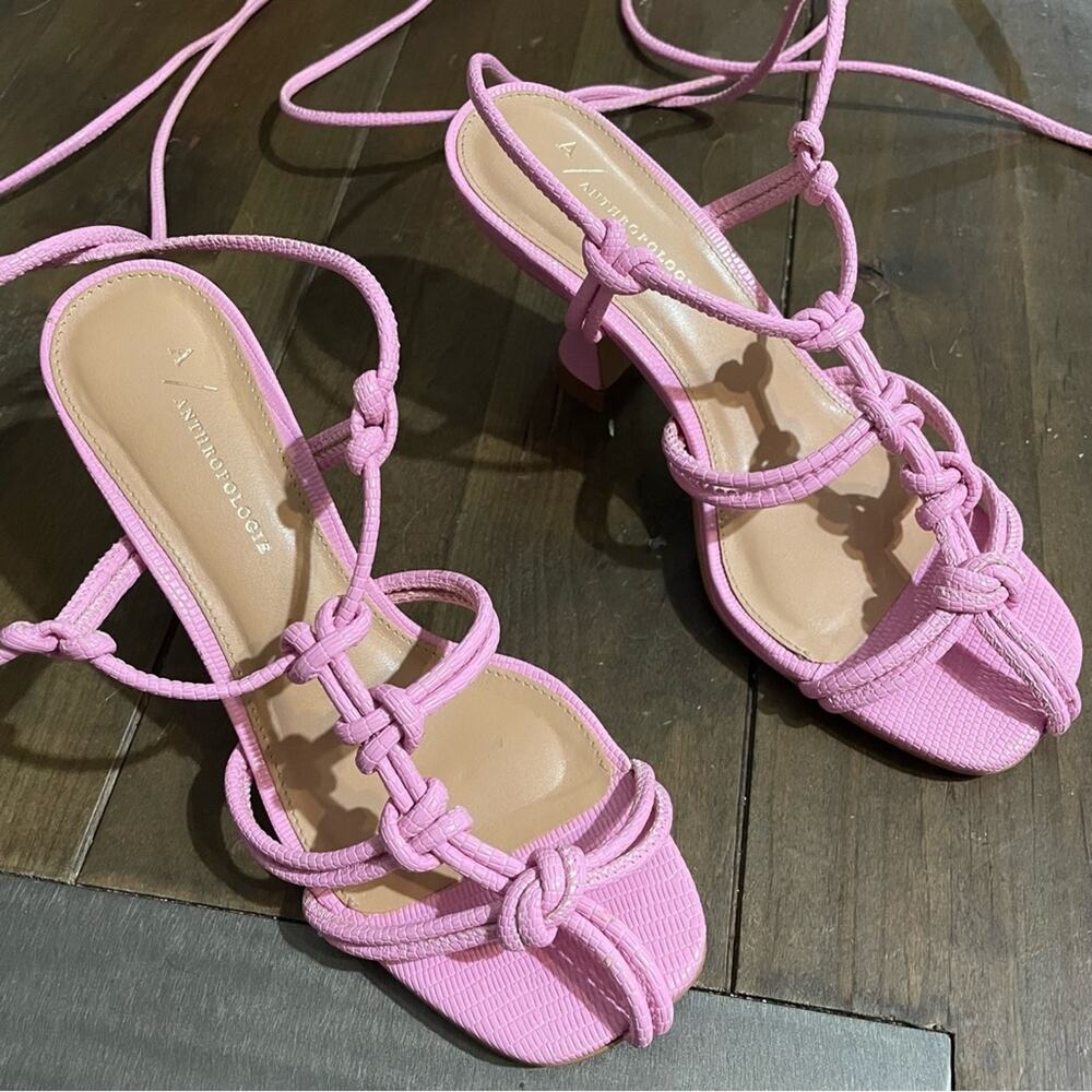 Anthropologie pink strappy sandal heels - Picture 8 of 15